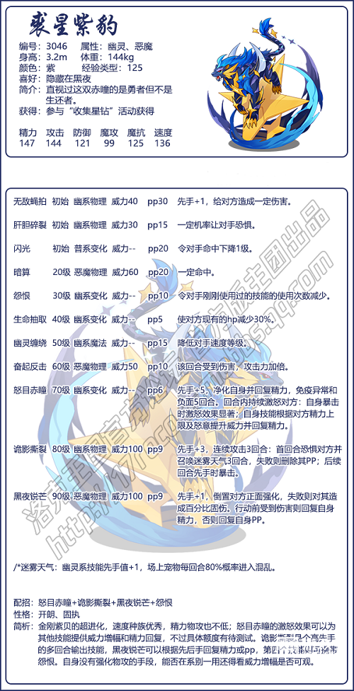 《洛克王国》裘星紫豹技能表图鉴